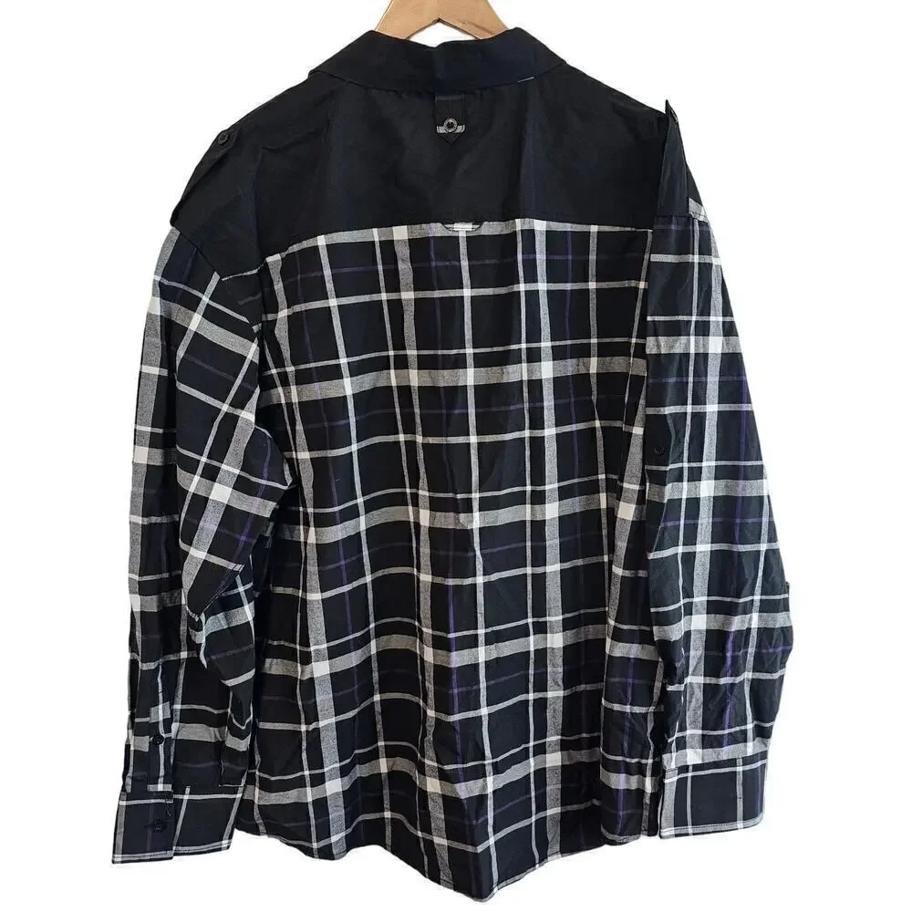 Red Ape Premium Button Down Shirt Mens 2XL Black Purple Plaid Long Sleeve